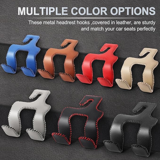 LivTee Upgraded Superior Leather Car Seat Back Headrest Hook, 2 in 1 Auto Seat Hook Hangers Holder Organization Interior Accessories for Purses Coats Umbrellas Grocery Bags Handbag (Black/Red)