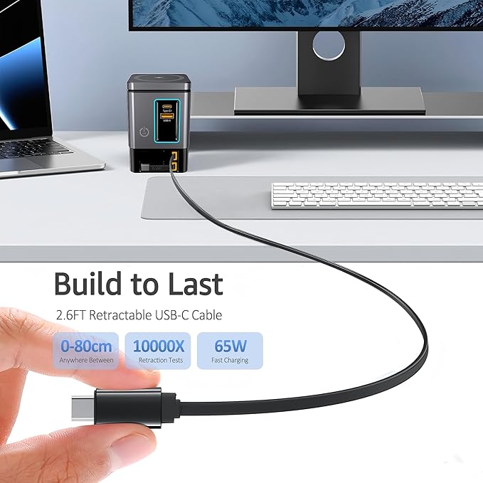 105W Charging Station?“MagSafe Compatible,6-in-1 Charging Dock,Gan Retractable Charger with Dual 65W Cables,USB-C Fast Charging for iPhone, AirPods,Tablets.
