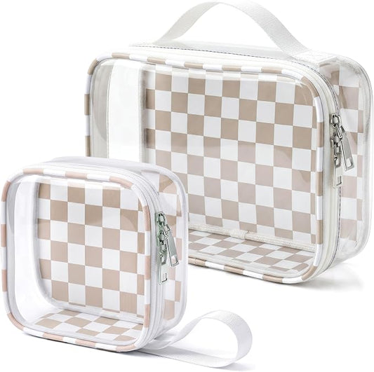 LETGO Checkered Diaper Bag Organizer Pouch Set,TSA Approved Toiletry Bag,Clear Waterproof TPU Makeup Bag Set Travel Organizer Bags for Women and Kids Toiletry Bag Set for Baby and Mom Essentials