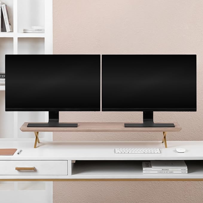 Anji Mountain Monitor Stand - Desktop Organizer & Laptop Riser, Ergonomic Monitor Riser, Space-Saving Monitor Stand for Desk, Durable Construction, Easy Assembly, Ideal for Home & Office,Biscotti