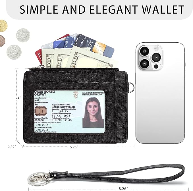 SEAVILIA Small Wallet for Women Slim Wristlet Keychain Wallets RFID Credit Card Holder With Zipper Pocket, ID Window (Black)