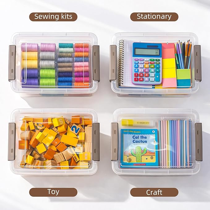 Citylife 3 PCS Plastic Storage Bins with Latching Lids Portable Project Case Clear File Box Stackable Storage Containers for Organizing B5 Paper, Photo, Document, Scrapbook