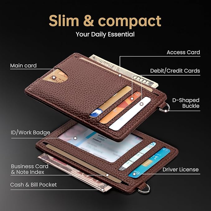 Mayski Slim Wallet, Credit Card Holder for Women, Minimalist Front Pocket RFID Blocking Card Cases, Small Wallet Women Men(Lichee Coffee)