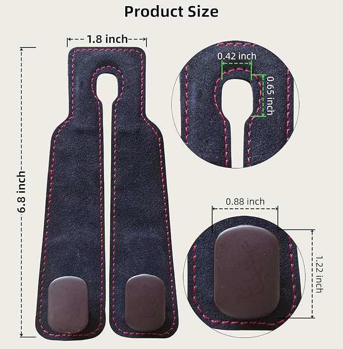 2 Pack Car Purse Hooks, Premium Leather Headrest Hooks, Genuine Metal Hook and Internal Metal Gaskets Multifunctional Car Hooks for Purses, Bags and Mobile Phones, Black with Red Stitching