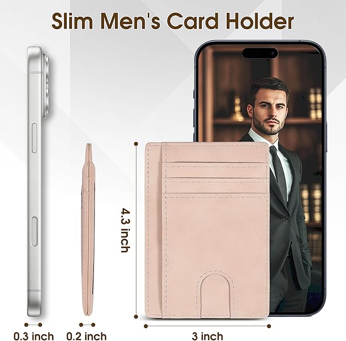 Slim Minimalist Wallet for Men,Front Pocket Wallet RFID Blocking Small Thin Credit Card Holder,ID Card Case Gift for Men and Women Pink