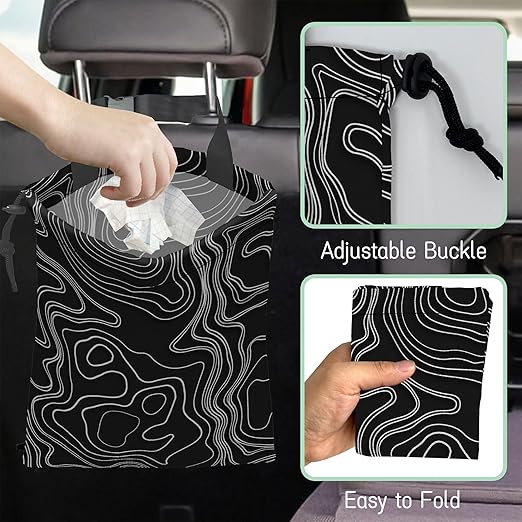 Vintage Heights Lines Map Car Garbage Bag,Waterproof Small Car Trash Bag Hanging Back of Seat,Drawstring Hanging Car Trash Bag with Adjustable Buckle for Car Accessories