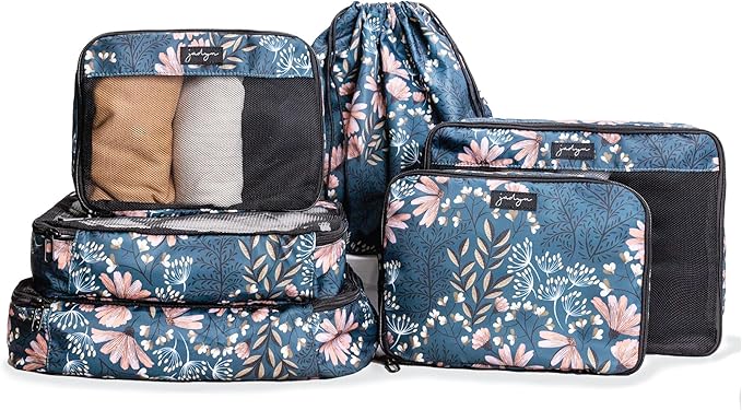 Jadyn Packing Cubes for Travel, 6-Piece Large Packing Cube Organizer Set for Suitcase, Duffel Bag, Luggage, Multiple Sizes Travel Essentials (Navy Floral)