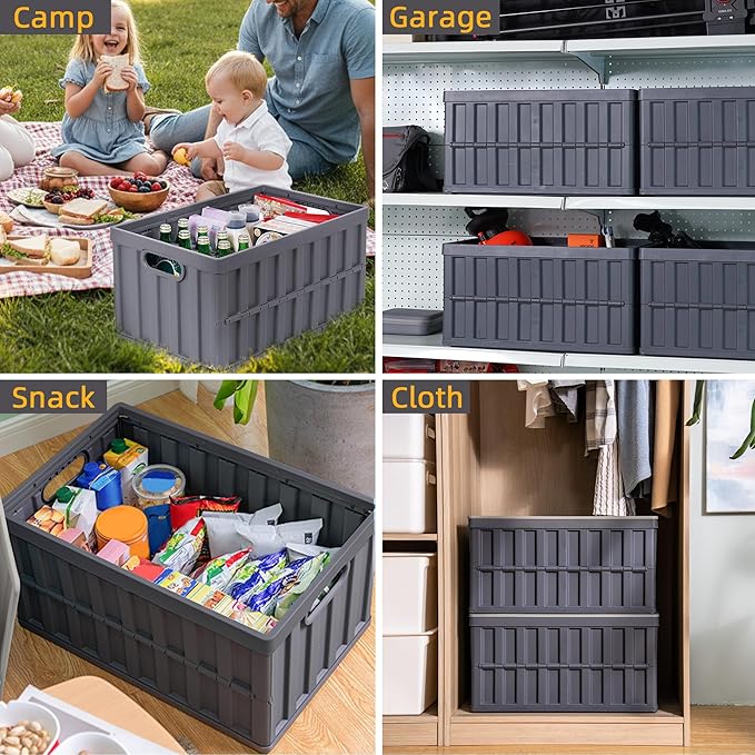 Citylife 64L Collapsible Storage Bins with Lids Plastic Storage Containers for Organizing Stackable Storage Box Large Heavy Duty Utility Crates, 4 Packs