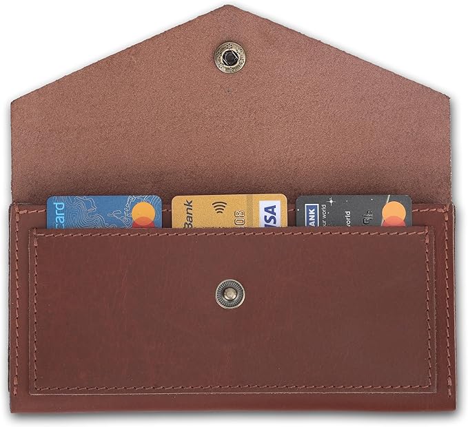 Genuine Slim Leather Wallet for Women (Tan) Compact Money Pouch for Cash, Small Travel Purse Women Money Organizer for Cash - Leather Cash Envelope Binder Travel Money Pouch Medium