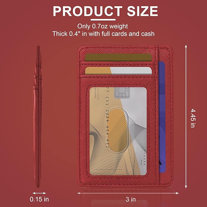 Hoewina Slim Wallet for Men, Credit Card Holder Wallet, Minimalist Design - RFID Blocking Front Pocket Leather Thin Wallet for Men and Women（Cross Cherry Red）