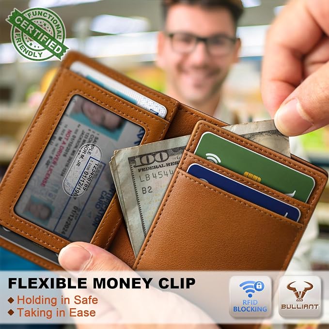 BULLIANT Slim Wallet For Men 12Cards,Magnetic Flip Build-in Money Clip Airtag Compatible-RFID Blocking