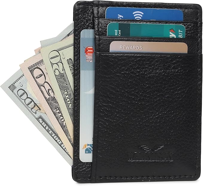 Ultra Slim Leather Wallet Just 0.12 Thick, 6 Card Slots, RFID Blocking, Soft, Durable, Minimalist Genuine Leather, Credit Card Holder for Men & Women Great Gift