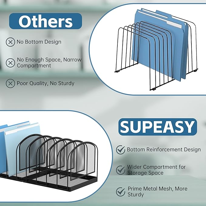 SUPEASY File Organizer for Desk, 9-Section Mesh Desk Organizer, Vertical File Holder Desktop Organizer File Sorter, File Folder Holder for Office Supplies, Black