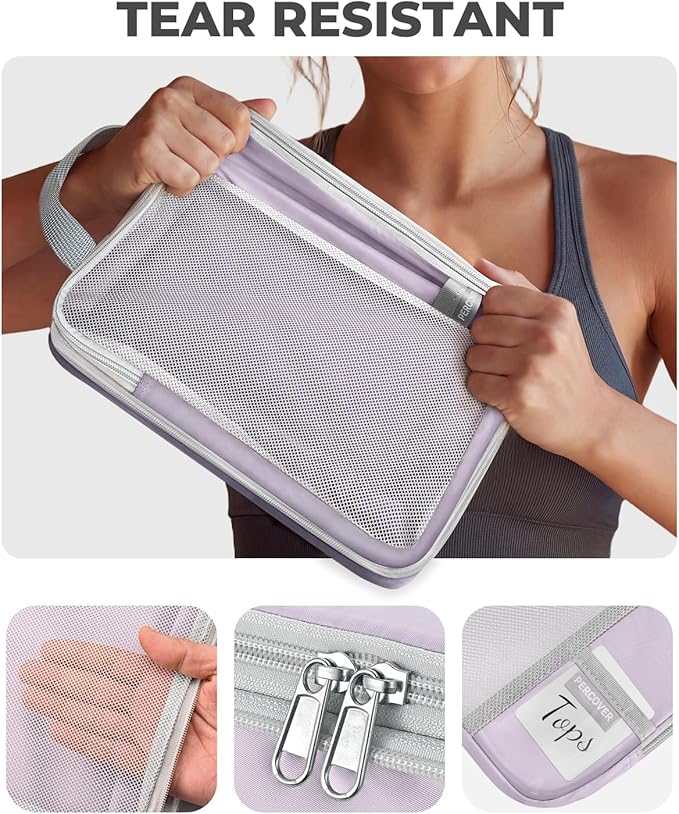 Percover Compression Packing Cubes 6-Piece Set, Packing Cubes Compression for Travel with Multi-Size Organization, Travel Organizer for Carry On & Checked Luggage, Purple