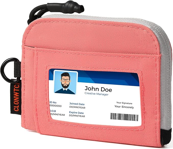 Coin Purse for Men, RFID Blocking 500D Nylon Small Wallet with Key Clip, Slim Front Pocket Card Holder, Zipper Coin Pouch & ID Window Organizer for Cards, Cash