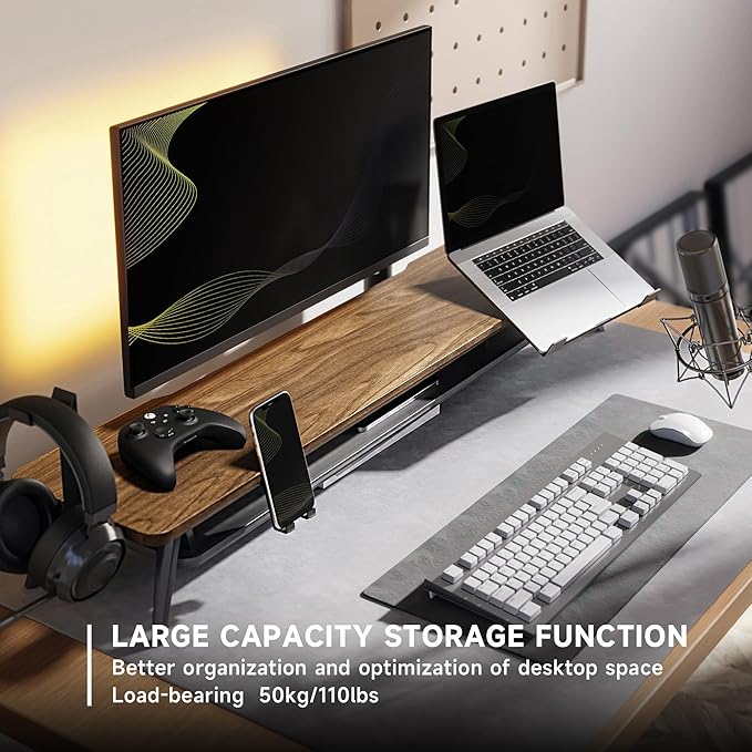 Fenge Dual Monitor Stand, Monitor Riser for 2 Monitors with Adjustable Laptop Riser , 42.5 Inch Desk Shelf for Top of Desk with Phone Holder& Headphone Stand