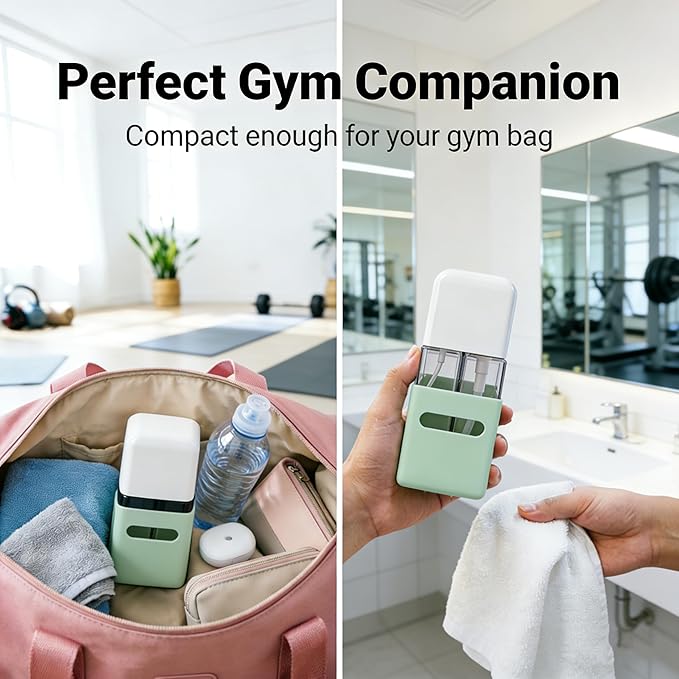 4-in-1 Square Refillable Cosmetic Container Kit, Leak Proof Portable Travel Toiletry Bottles, TSA Approved Travel bottles, Empty Jars for Cosmetics Lotion Shampoo (Light Green)