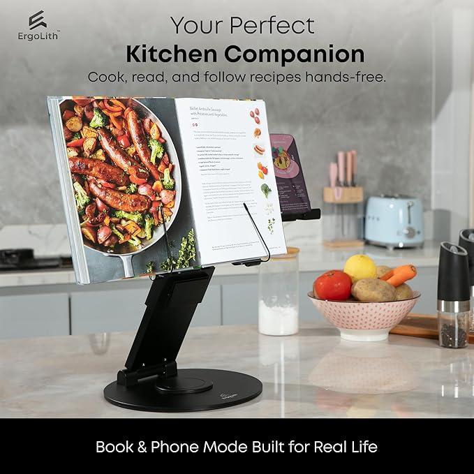 3-in-1 Adjustable Laptop Stand, Book Stand, and Phone Holder - 360° Rotating Display for All Laptops - 2??1" Height for Ergonomics - Office Desk Accessories - Stylish - Patented - Sky Black