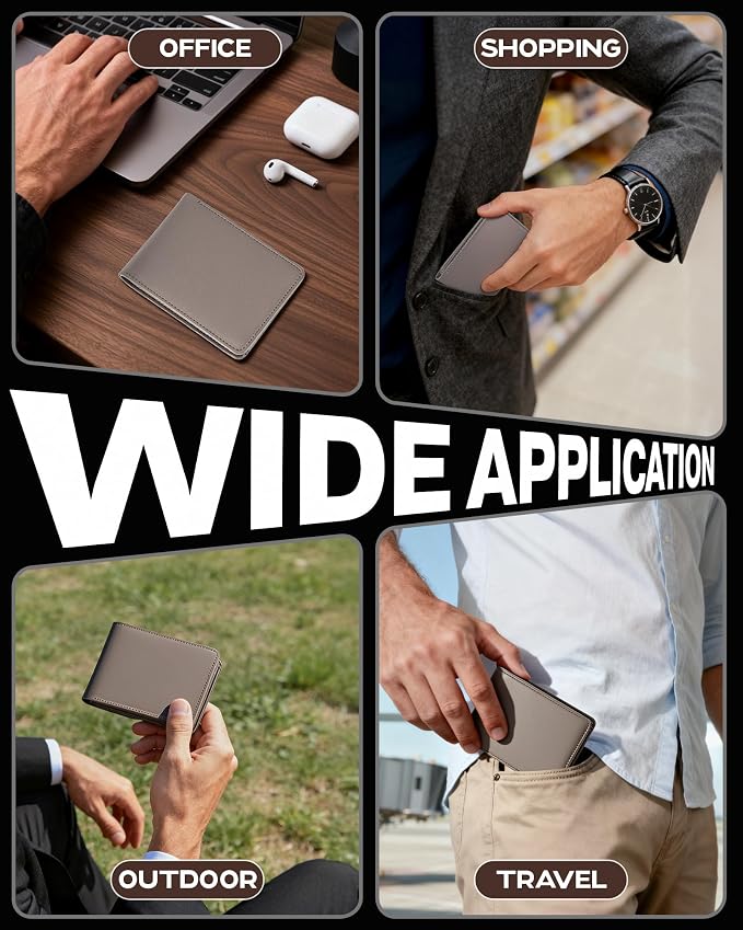 GNDR Wallet For Men Bifold Grey RFID Blocking Slim Faux Leather Wallets Card Holder Front Pocket Minimalist Men Accessories With Gift Box