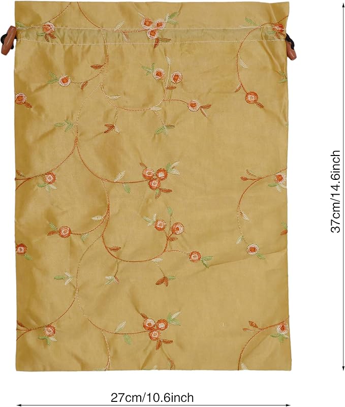 Ouyatoyu 4pcs Embroidered Silk Flower Design Jacquard Travel Bag, Laundry Bags Shoe Bags, Lingerie Bags Underwear Bags for Travel Storage for Men Women Washable Cloth Shoe Bags
