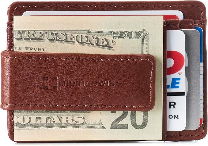 alpine swiss Harper Mens RFID Slim Money Clip Front Pocket Wallet Minimalist Leather ID Card Holder | RFID