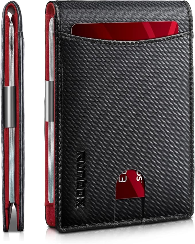 RUNBOX Slim Money Clip Wallets for Men RFID Blocking 11 Card Holder Minimalist Small Leather Bifold Men's Front Pocket Wallet Gift Box