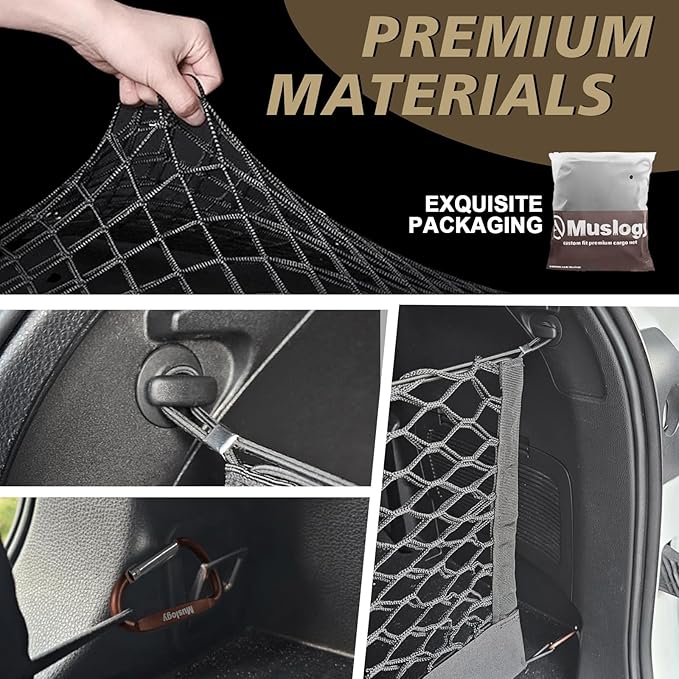 Muslogy Truck Bed Cargo Net Trunk Netting Compatible with 2014-2025 2026 Toyota Highlander Accessories, Pickup Cargo Organizer SUV Sedan Storage Net w/Heavy Duty Carabiners
