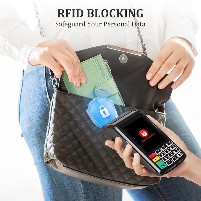 Airkit Small Women's Bifold Wallet, RFID Blocking Credit Card Holder with Zipper, Travel Cute Coin Pocket Wallet for Ladies, Green