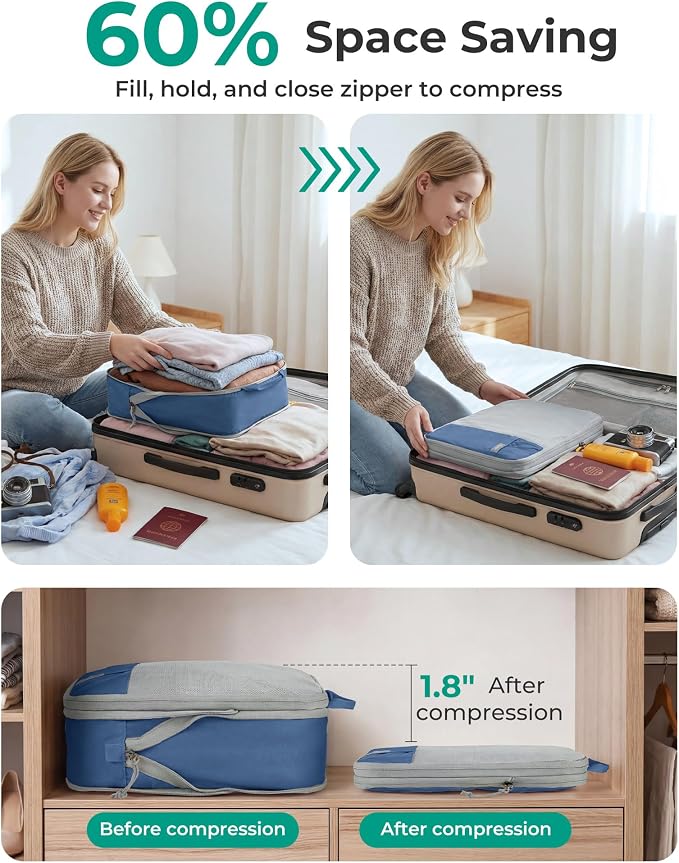 BAGSMART 6 Set /4 Set/2 Set Compression Packing Cubes for Travel, Lightweight Luggage Organizer Bags, Durable Space Saver Bags Travel Essentials
