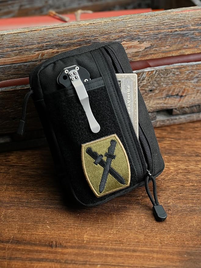 Sayram SP5 EDC Pouch, Pocket Organizer, Small Pocket Organizer with Patches Area, EDC Pouch Organizer with 6 Pockets for EDC Gears, Zippered Multitools Organizer Utility Pouch Tool Bag, Black