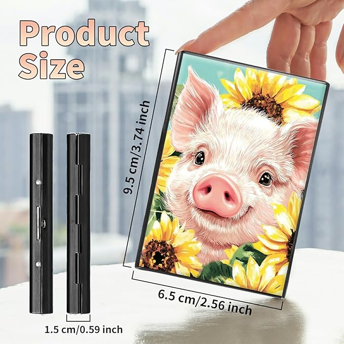Slim Credit Card Holder, Pig Sunflowers RFID Blocking Metal Wallet for Men & Women, Aluminum Minimalist Hard Case Pocket-Sized Business Cards Organizer (Fits Up to 10 Cards)