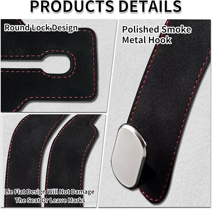 vidonio 2 Pack Double Car Seat Hooks for Headrest, Rotatable Purse Holder for Car, Premium Leather Car Hooks for Purses and Bags, Headrest Hooks and Storage Accessories (Black