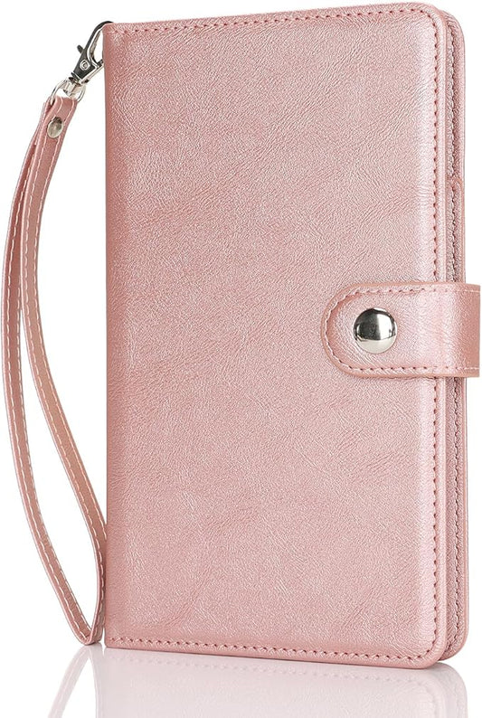 Passport Holder for Travel Essentials, RFID Blocking PU Leather Wallet Cover with Wristlet Strap Magnetic Closure Passport Book Holders Case for Women and Men, Rose Gold