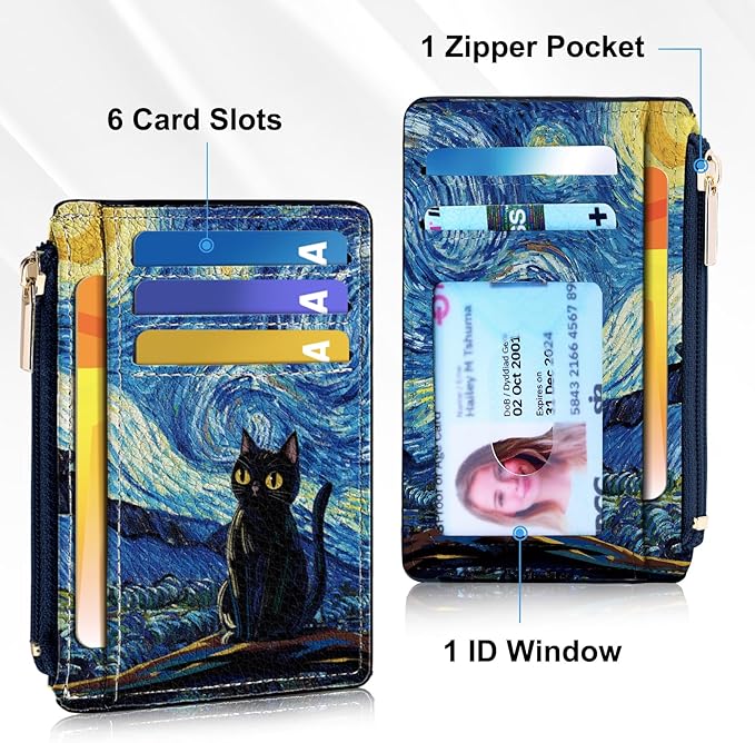Tipmile Credit Card Holder for Women Slim Minimalist Front Pocket RFID Blocking Wallet Small Compact Card Case with ID Window, Starry Night