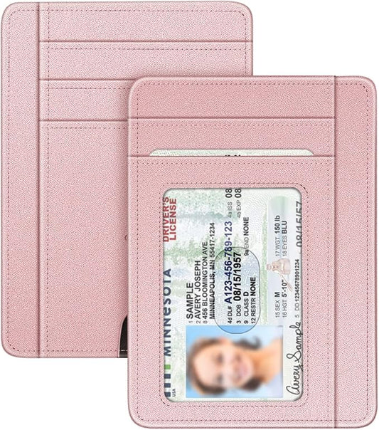 FINTIE Slim Minimalist Front Pocket Wallet, RFID Blocking Credit Card Holder Card Cases with ID Window for Men Women (Rose Gold)