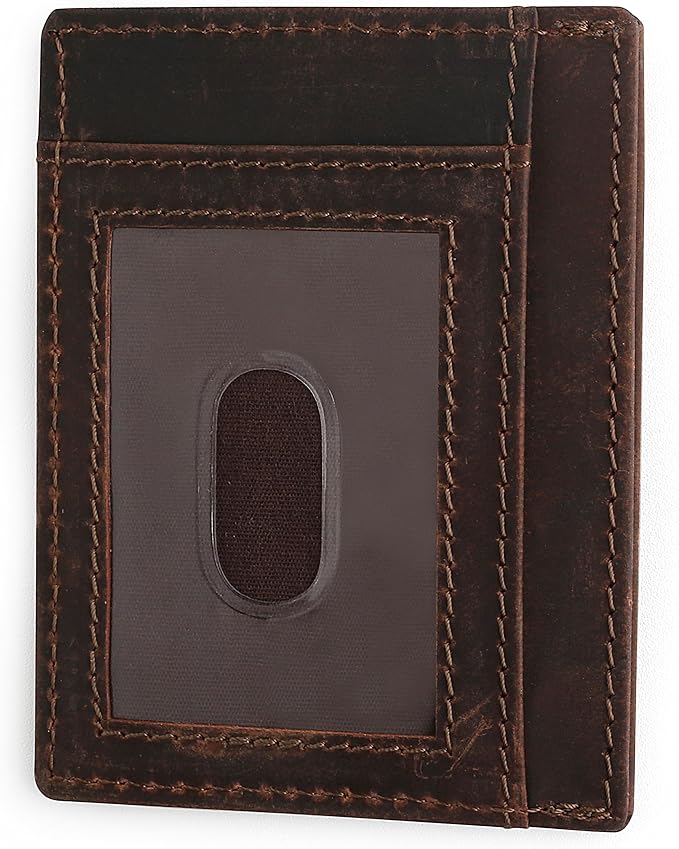 F&L CLASSIC Slim Minimalist Front Pocket leather card holder wallet, for men and women, RFID Blocking, dark brown,10-04
