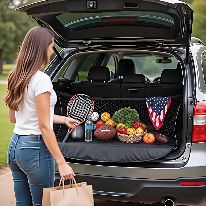 BAILALIBO Cargo Net Stretchable. Adjustable Trunk Nets for SUV, Cars, Jeep and Trucks, Small Automotive Elastic Storage Net with Hook, Car Organizer Net (43.3x15.8 Inch)