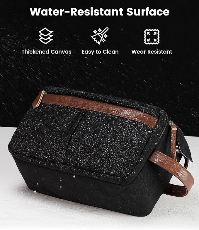 Vorspack Large Canvas Toiletry Bag for Men - Water Resistant Travel Bag for Toiletries, Bathroom Essentials, Accessories - Black