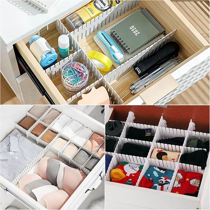 Ohlove 20Pcs Drawer Organizer Dividers 17"x2.8" Adjustable Storage Organizer Separator for Socks, Underwear, Makeup, Kitchen, Dresser