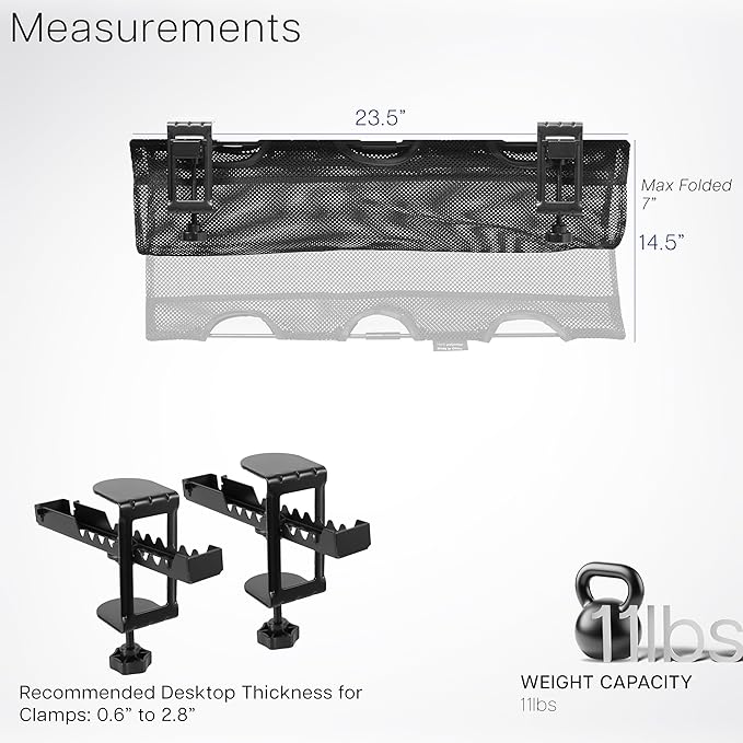 VIVO No Drill Clamp-on 24 inch Mesh Net Under Desk Cable Management Wire Organizer, Adjustable Home Office Standing Desk Cord Storage Sleeve, Black, DESK-AC24MH