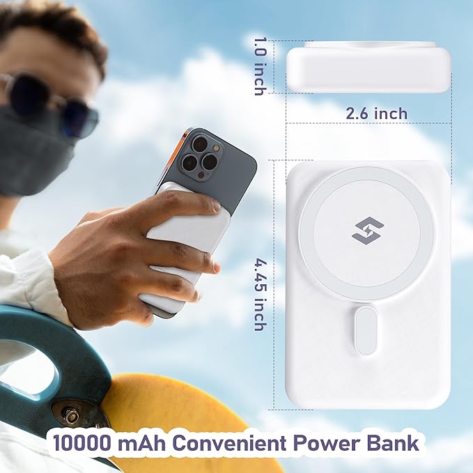 Smtcsl 3 in 1 Wireless Charging Station: 10000mAh Removable Power Bank Charger Stand for Phone/Watch/Air Pods - Portable Magnetic Battery Pack for Air 17 16 15 14 13 12 Series White