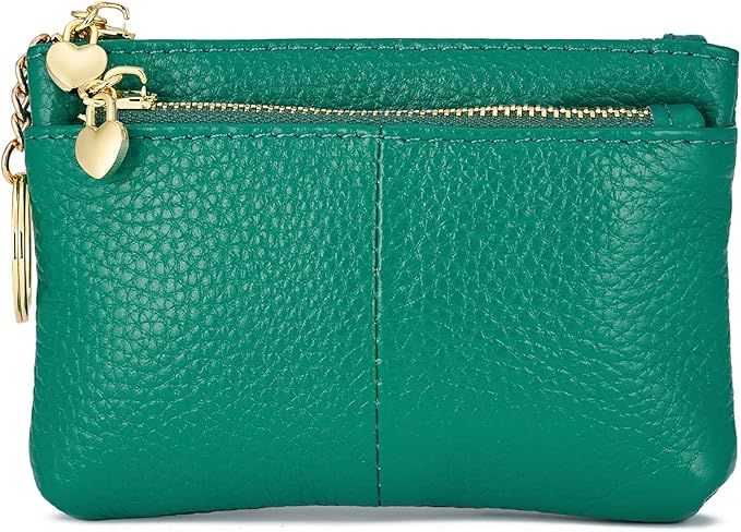 ZOOEASS Women Genuine Leather Zip Mini Coin Purse With Key Ring Triple Zipper Card Holder Wallet