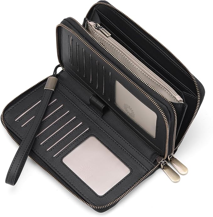 GAEKEAO Wallet for Women Clutch Leather RFID Blocking Wristlet Purse Zip Around Wallets Large Capacity Credit Card Holder