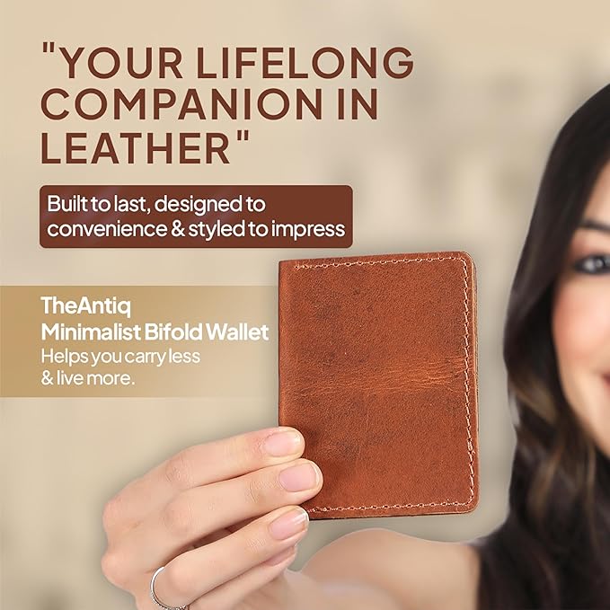 Leather Bifold Card Holder Wallet for Men & Women – Slim Minimalist Front Pocket Credit Card Wallet, Compact Leather Credit Card Case for Travel & Everyday Carry, Gift Box Included- Tan