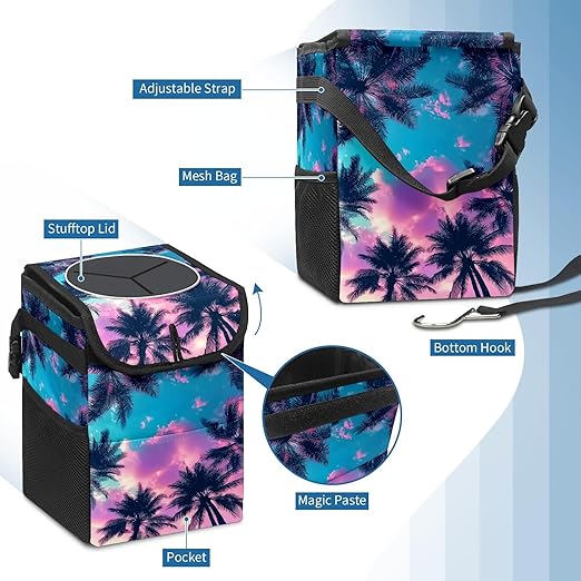 Car Trash Can – Multi-Purpose, Lightweight and Portable with Durable Water-Resistant Coating, No Installation Required, Practical and Ample Capacity, Variety of Colors.Coconut Tree