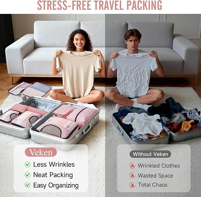 8 Set Packing Cubes for Travel Essentials, Suitcase Organizer Bags in 4 Sizes, Carry-On Luggage Accessories with Laundry Bag, Airplane Must Have, Gifts for Women Men