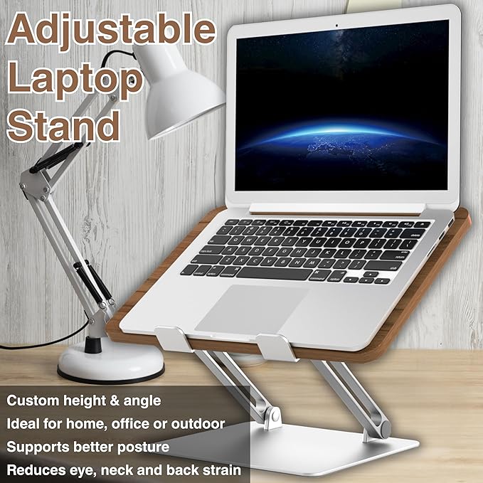 AVARO Adjustable Laptop Stand ??Ergonomic Laptop Stand with Customizable Height & Angle, Robust Design Laptop Riser for Desk, Portable, Foldable & Durable Computer Stand for Home or Office Use