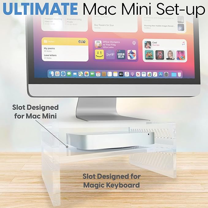 DuraClear Mac Mini Monitor Stand - Acrylic Monitor Stand Riser with Storage Shelf for Mac Mini, Hard Drives, and Other Devices