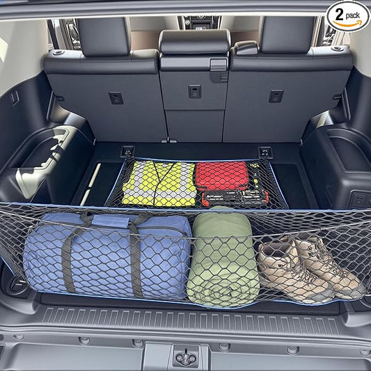 Trunk Cargo Net Fits for 2010-2024 Toyota 4Runner Trunk Organizer Elastic Stretchable String Bag Cargo Storage Pocket Compatible with 4Runner 5-Seat 2nd Row Accessories Floor+Tailgate Net