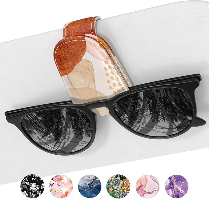 Sunglasses Holder for Car Visor, Magnetic Leather Car Sunglass Holder, Car Sun Visor Glasses Hanger Clip, Car Interior Accessories for Women Men, Fits All Size Eyeglasses